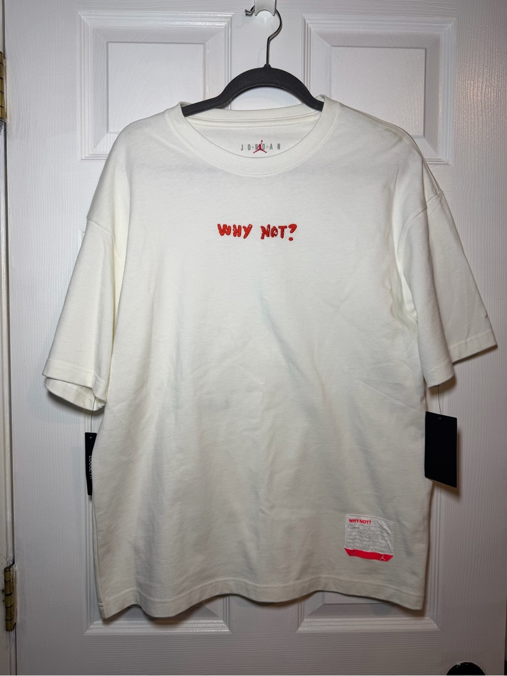 Jordan White Short-Sleeve 'Why Not?' Graphic Tee with Red Accents